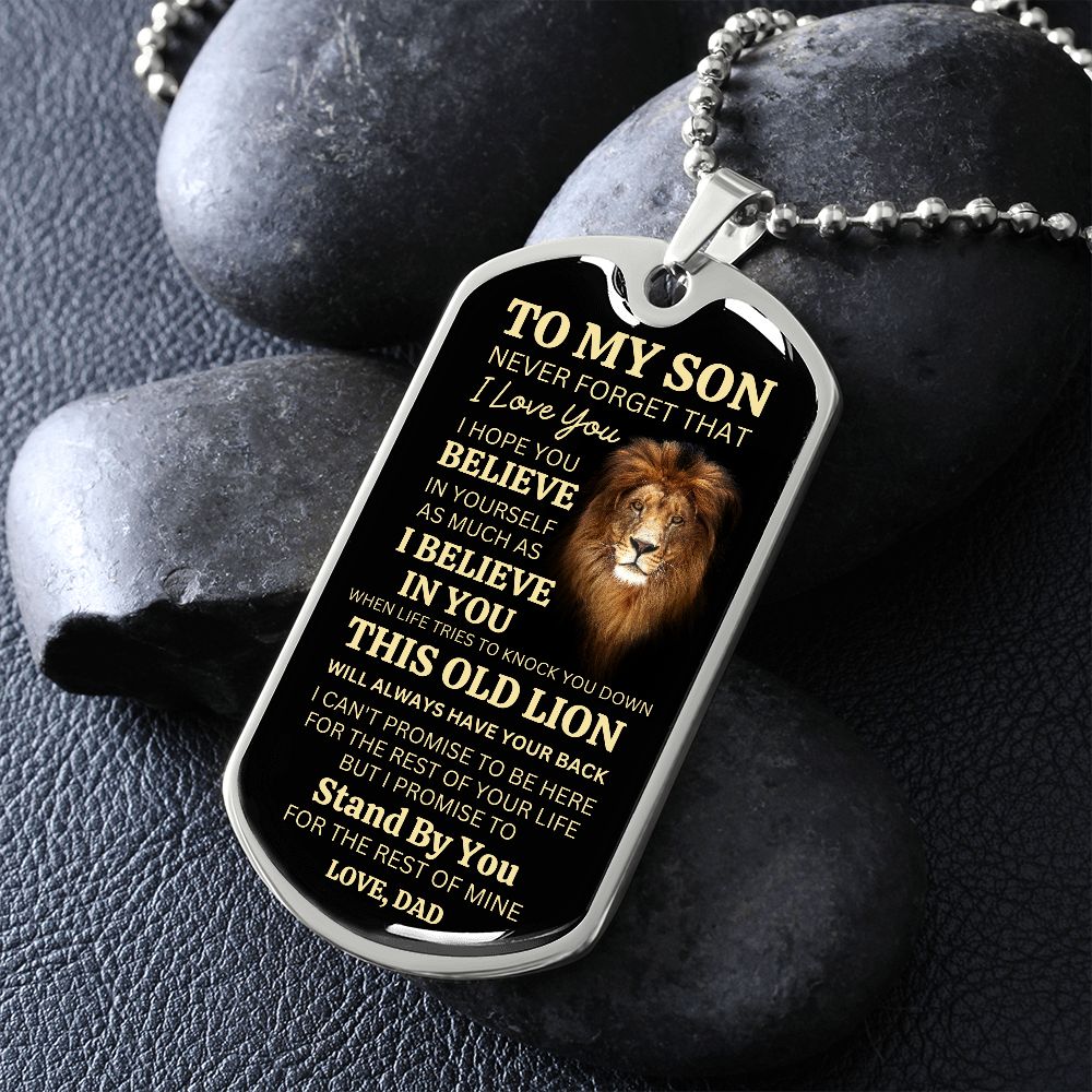 To My Son This Old Lion Gold Dog Tag
