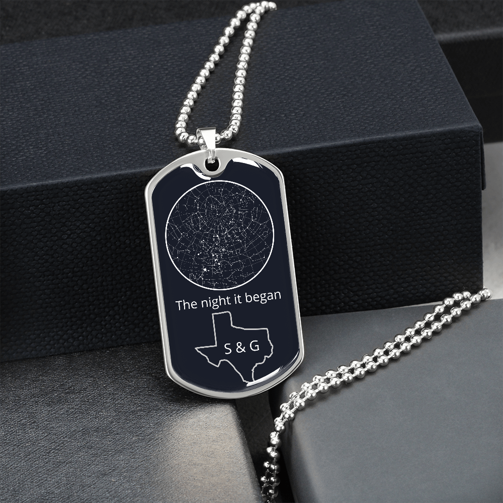 Personalized Celestial Night Sky and State Map Dog Tag Pendant Necklace