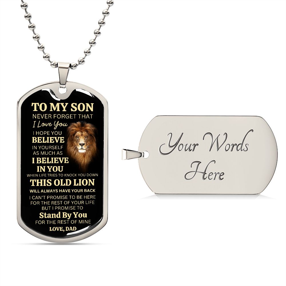 To My Son This Old Lion Gold Dog Tag