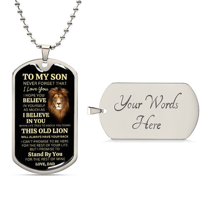 To My Son This Old Lion Gold Dog Tag 2