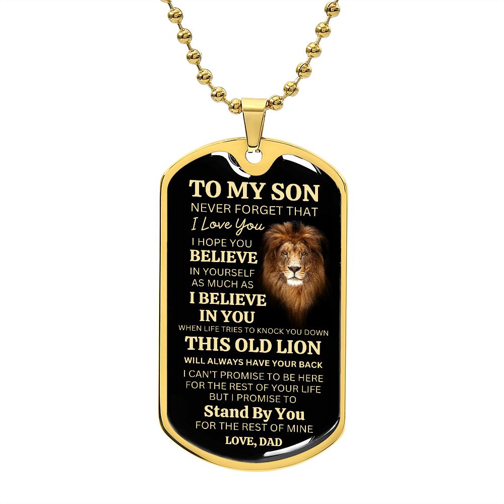 To My Son This Old Lion Gold Dog Tag