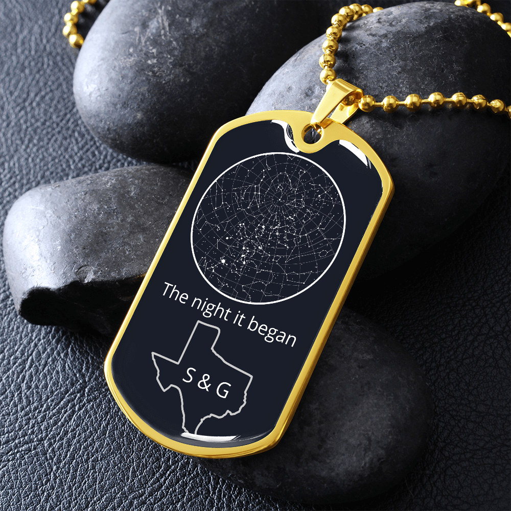 Personalized Celestial Night Sky and State Map Dog Tag Pendant Necklace