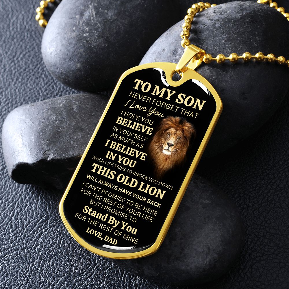 To My Son This Old Lion Gold Dog Tag