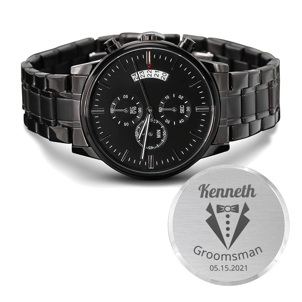 Groomsman Wedding Party Chronograph Watch, Thank you Gift
