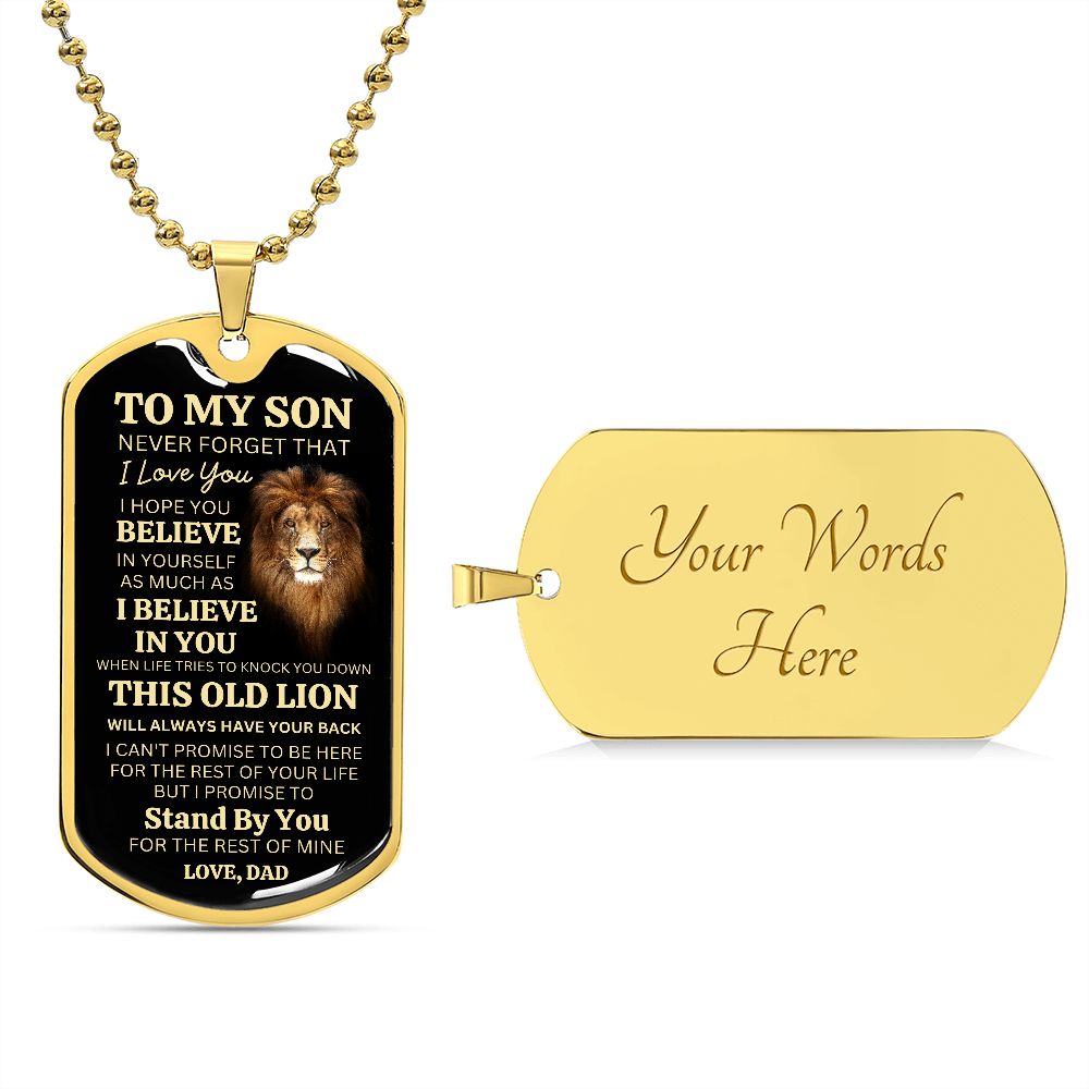 To My Son This Old Lion Gold Dog Tag