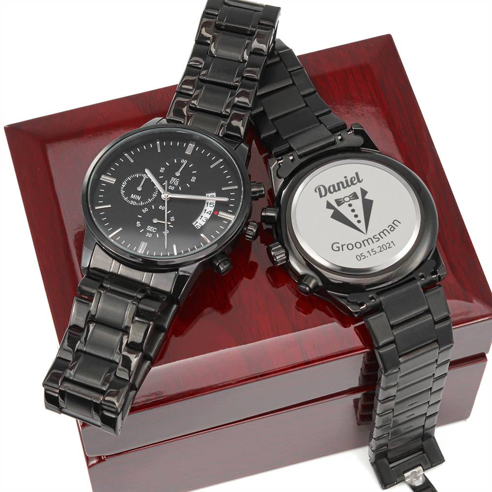Groomsman Wedding Party Chronograph Watch, Thank you Gift