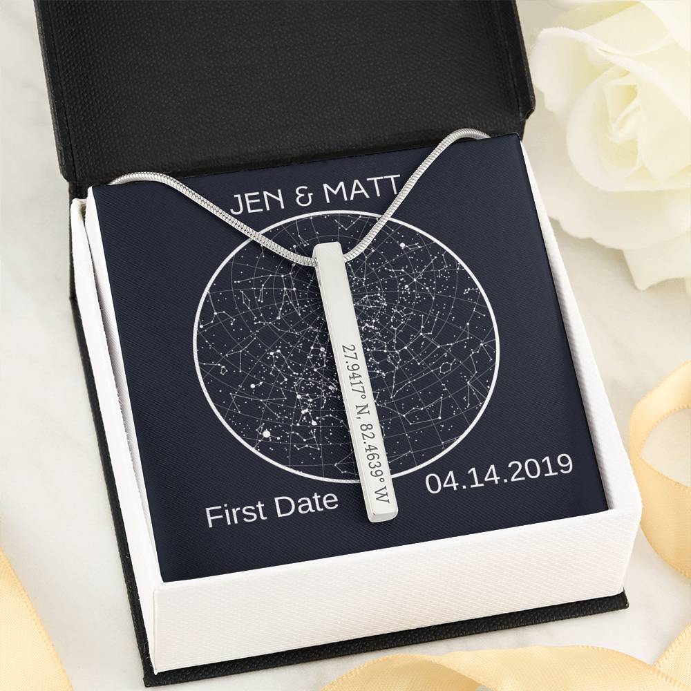 Celestial Night Sky - Coordinates Vertical Stick Necklace