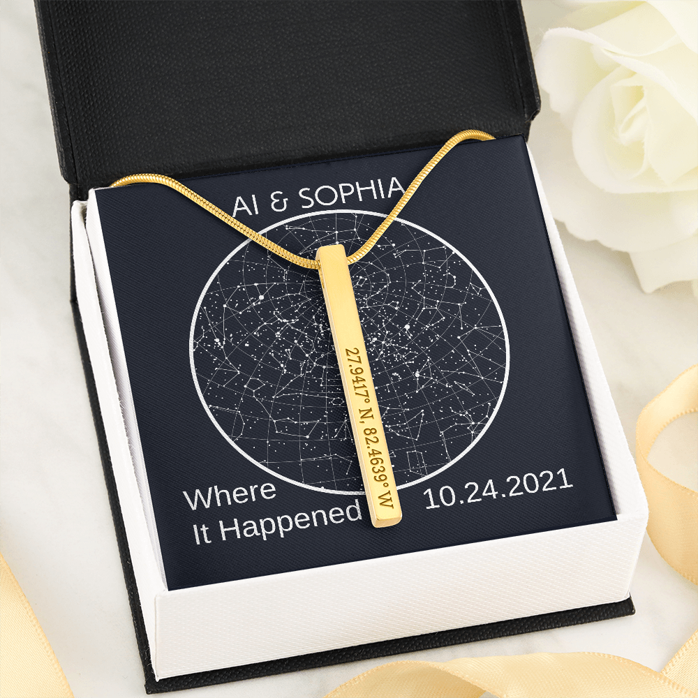 Where it Happened Long and Lat Vertical Bar Necklace
