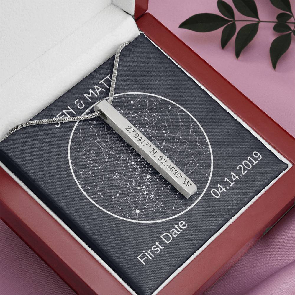 Celestial Night Sky - Coordinates Vertical Stick Necklace