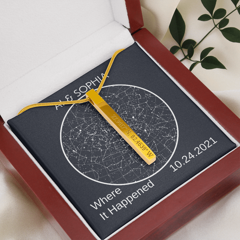 Where it Happened Long and Lat Vertical Bar Necklace