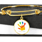 I Love You Mama Colorful Handprint Child Handwriting Charm Bracelet Silver Gold