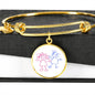 Personalized Child Artwork Bracelet, Circle Charm Pendant Bracelet, Silver Gold, Adjustable Engravable Jewelry