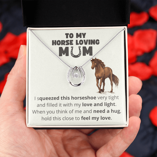 Horse Loving Mom Message Card Necklace from Son or Daughter