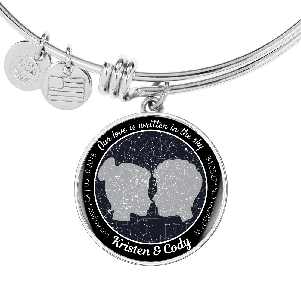 Our Love is Written in the Sky Celestial Personalized Circle Pendant Necklace Silver and Gold, Pendant Necklace, Personalized Pendant
