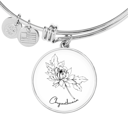 Chrysanthemum November Birth Flower Bangle Charm Bracelet Silver Gold