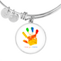 I Love You Mama Colorful Handprint Child Handwriting Charm Bracelet Silver Gold