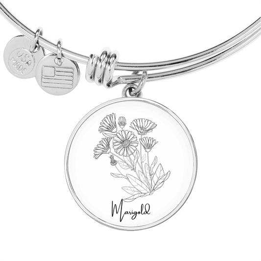 Marigold October Birth Flower Bangle Charm Bracelet Silver Gold