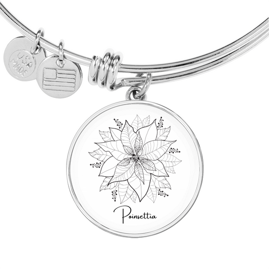 Poinsettia December Birth Flower Charm Bangle Bracelet Silver Gold