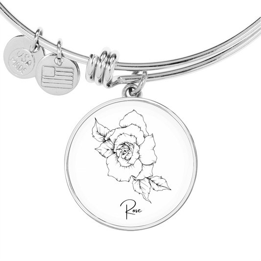 Rose June Birth Flower Bangle Charm Bracelet Silver Gold