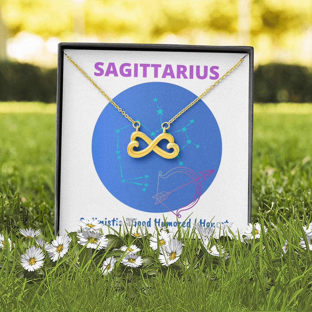 Sagittarius Astrological Zodiac Sign Infinity Heart Pendant Necklace Silver and Gold