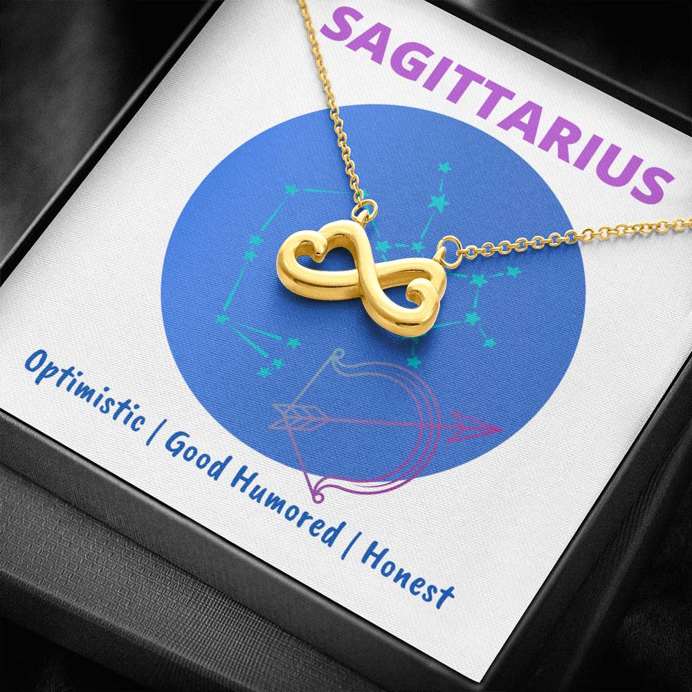 Sagittarius Astrological Zodiac Sign Infinity Heart Pendant Necklace Silver and Gold
