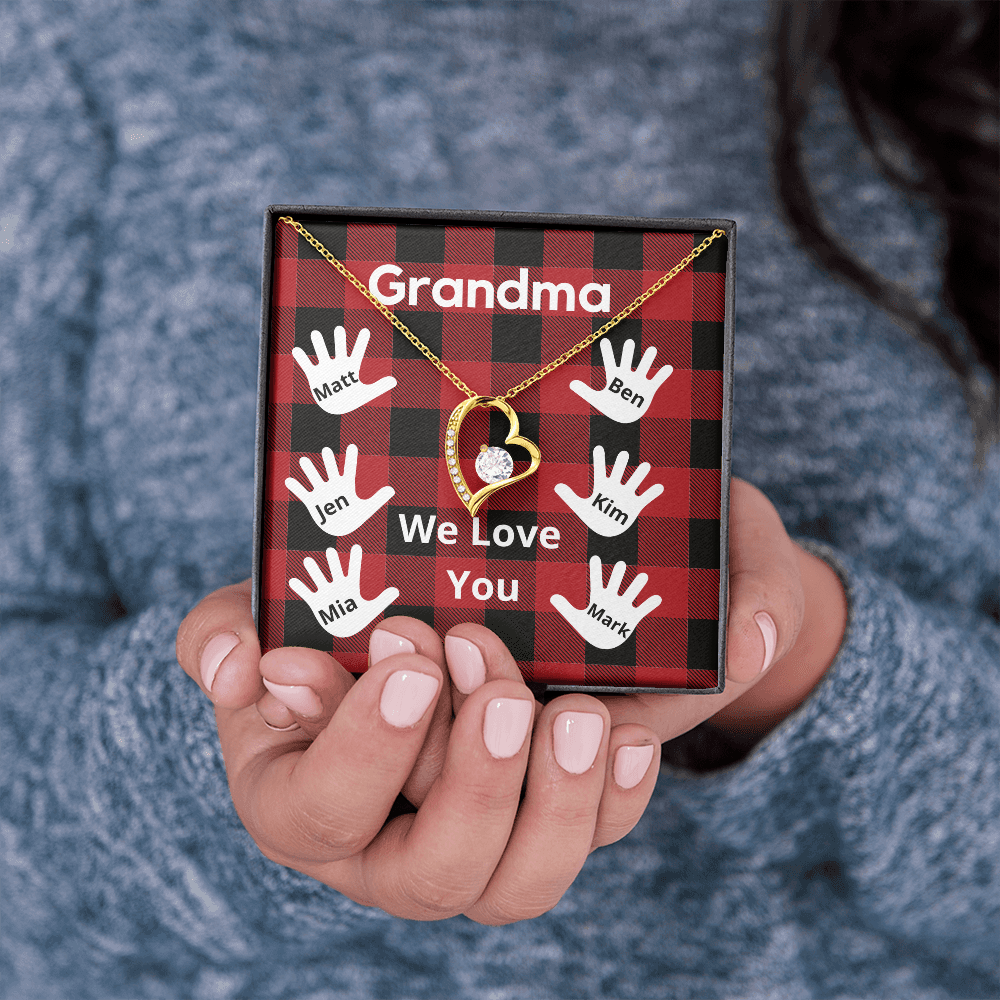 Grandma Personalized Gift from Grandchildren - Message Card Necklace Gift Set