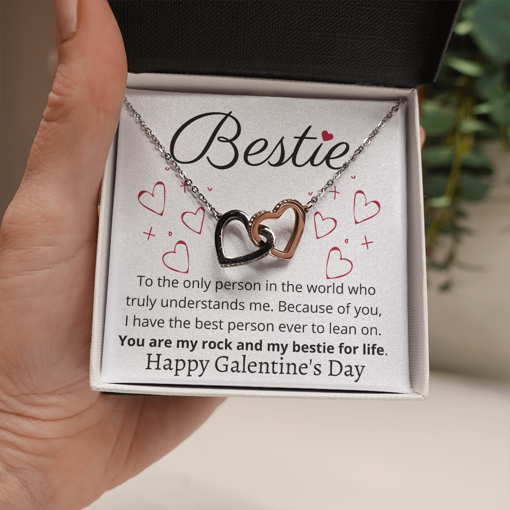 To My Bestie - Double Heart Pendant Necklace - Happy Galentine's Day