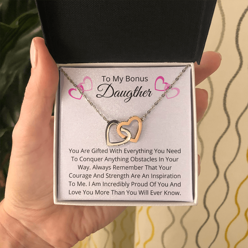 Bonus Daughter Double Hearts Pendant Necklace