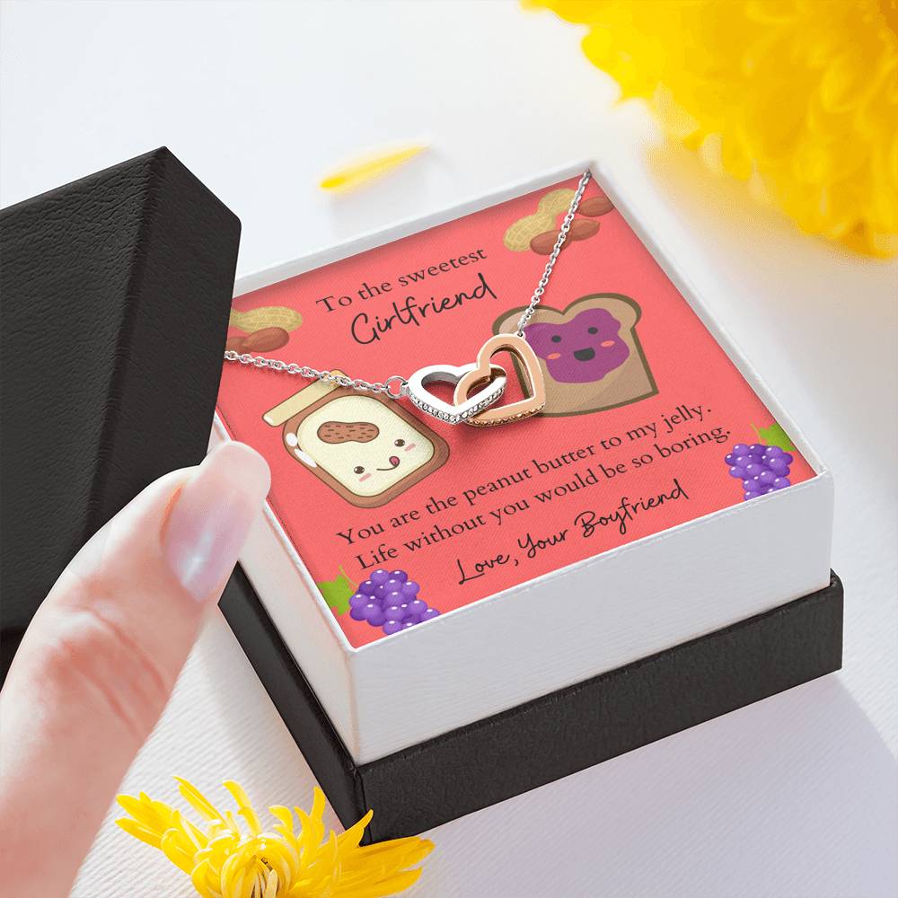 To the Sweetest Girlfriend Peanut Butter and Jelly Two Interlocked Hearts Necklace