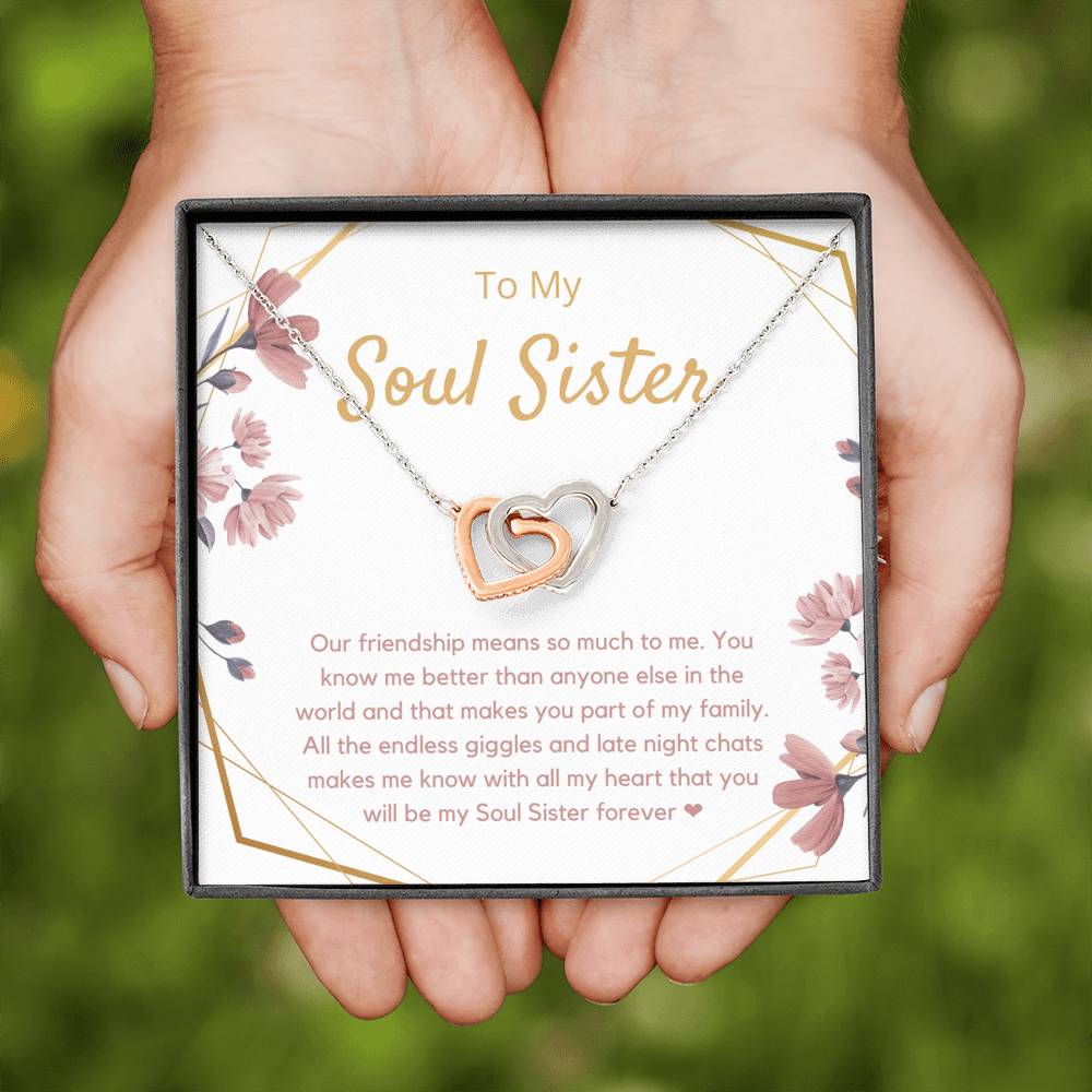 To My Soul Sister, Family Friendship Necklace, Two Hearts Jewelry Necklace