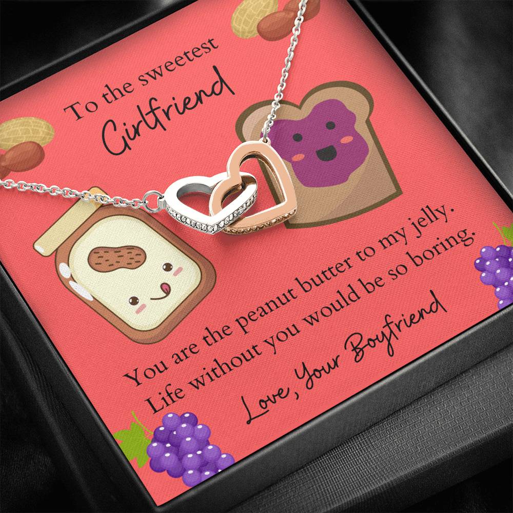To the Sweetest Girlfriend Peanut Butter and Jelly Two Interlocked Hearts Necklace