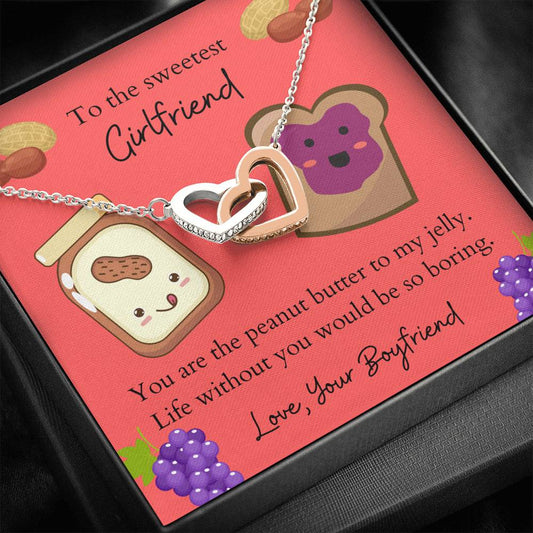 To the Sweetest Girlfriend Peanut Butter and Jelly Two Interlocked Hearts Necklace
