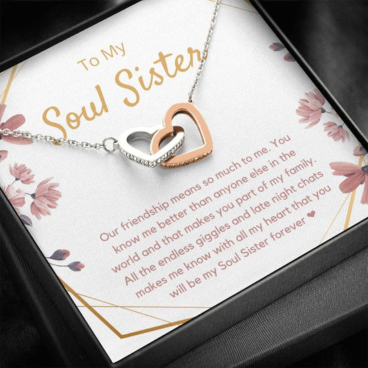 To My Soul Sister, Family Friendship Necklace, Two Hearts Jewelry Necklace