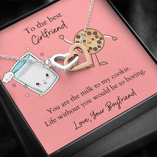 To the Best Girlfriend Milk and Cookies Two Interlocked Hearts Necklace