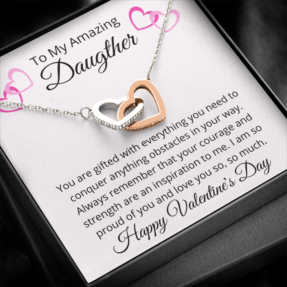 To My Amazing Daughter, Happy Valentine's Day Double Heart Pendant