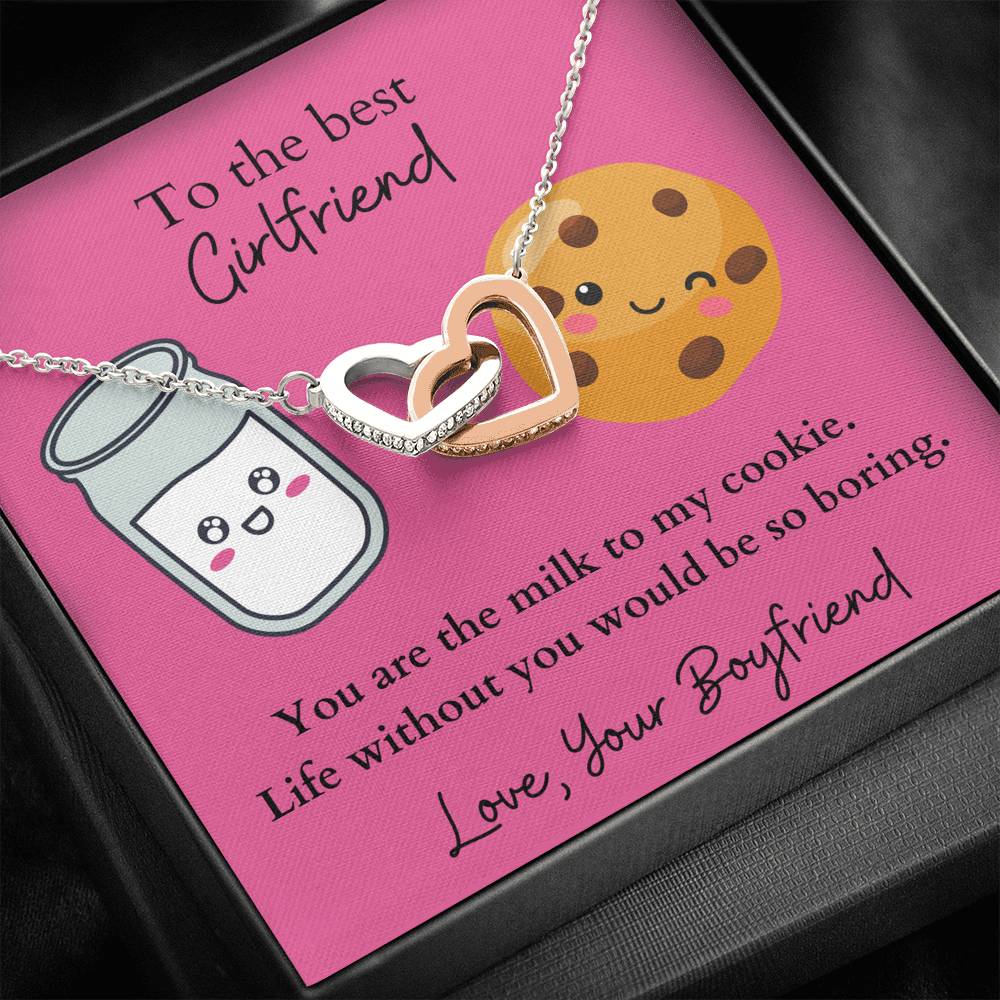 Best Girlfriend Milk and Cookies Two Interlocked Hearts Necklace Never Ending Love Jewelry