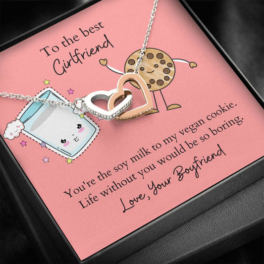 Soy Milk and Vegan Cookies Best Girlfriend Necklace, Custom Message Card, Gift from Him to Her