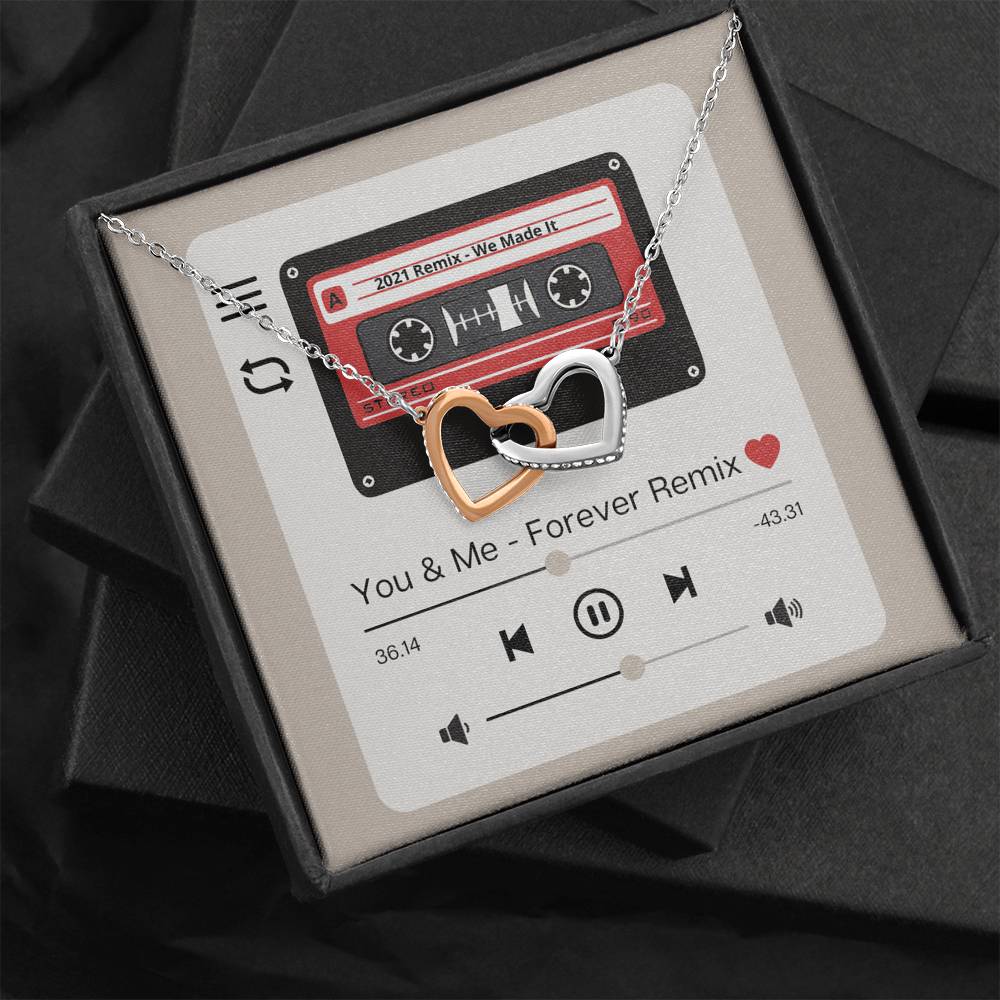 You & Me Forever - Retro Cassette Message Card - Double Heart Pendant