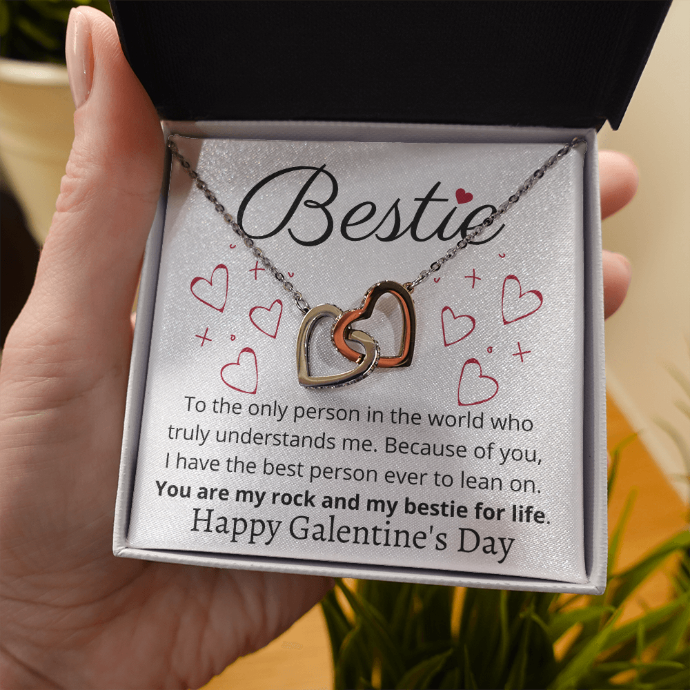 To My Bestie - Double Heart Pendant Necklace - Happy Galentine's Day
