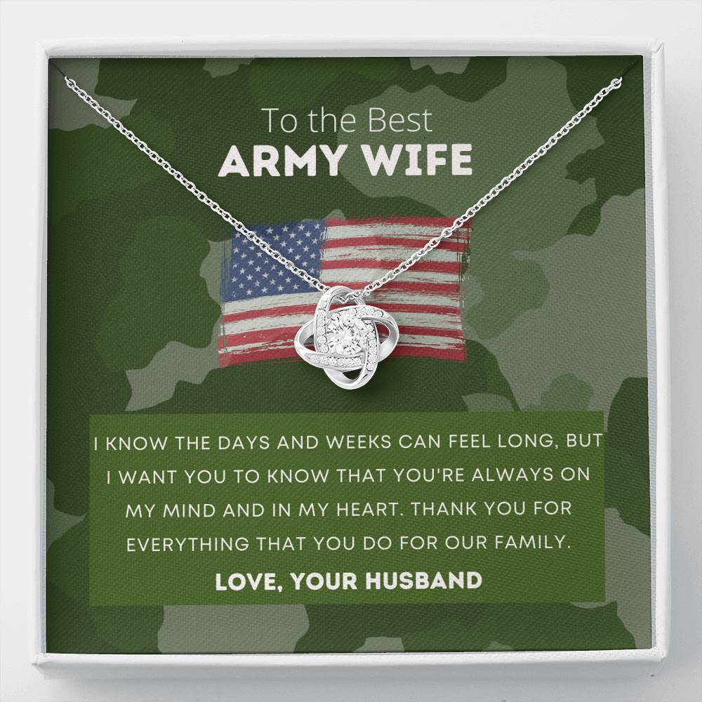 Army Wife, Long Distance Deployment Gift, Pendant Necklace Jewelry Message Card, Gift from Husband