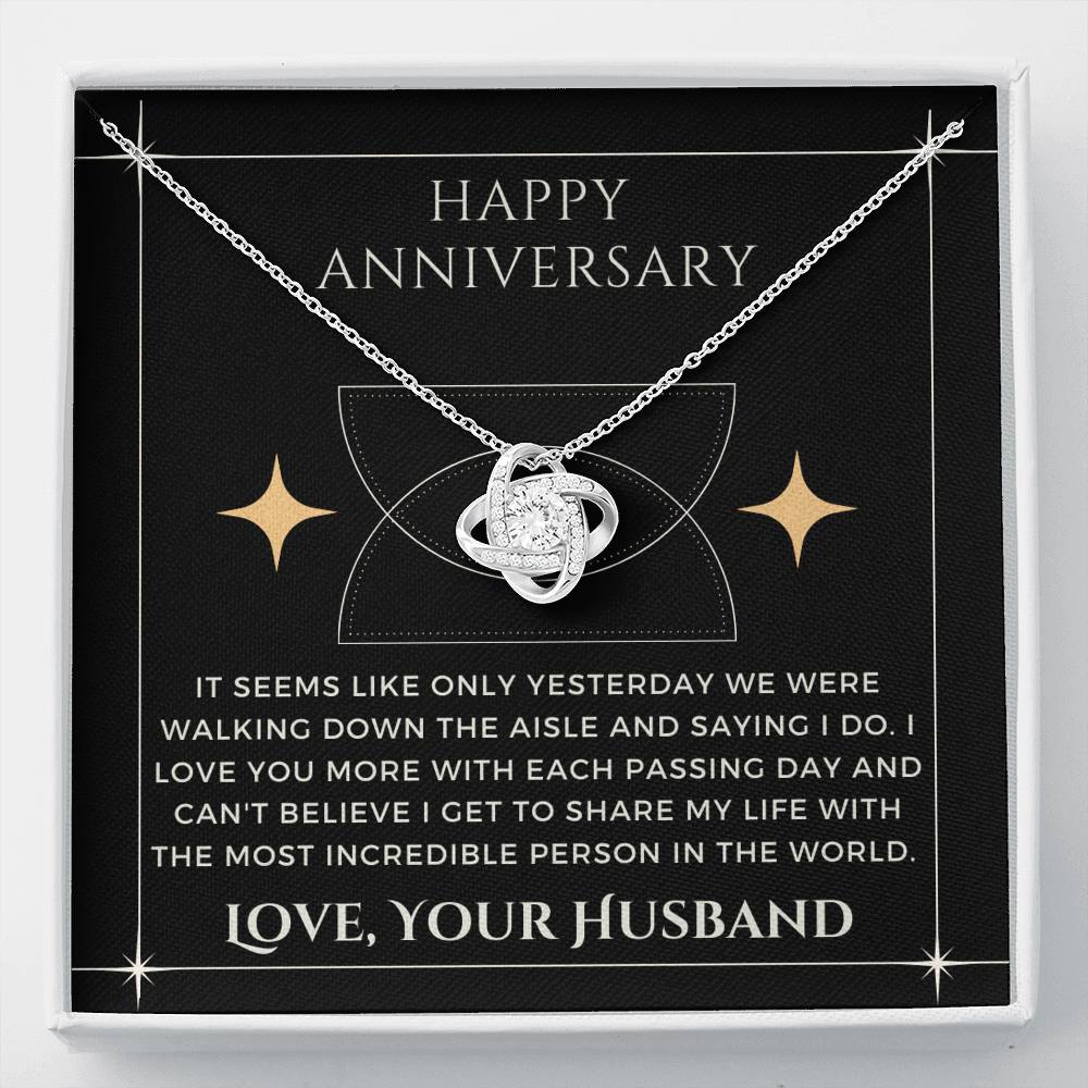 Happy Anniversary, Pendant Necklace Gift from Husband to Wife, Message Card Jewelry