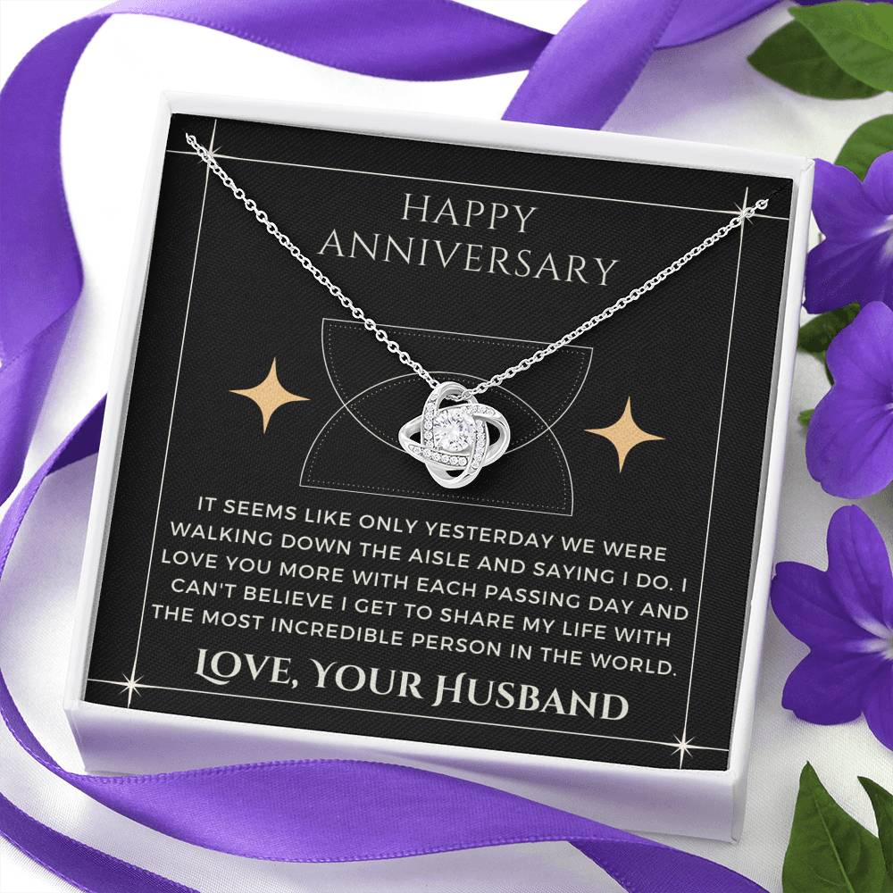 Happy Anniversary, Pendant Necklace Gift from Husband to Wife, Message Card Jewelry