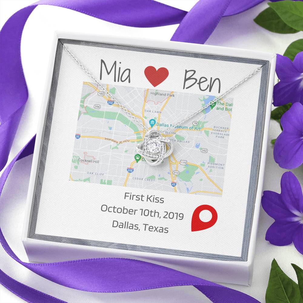 First Kiss Commemoration Location Love Knot Pendant Necklace
