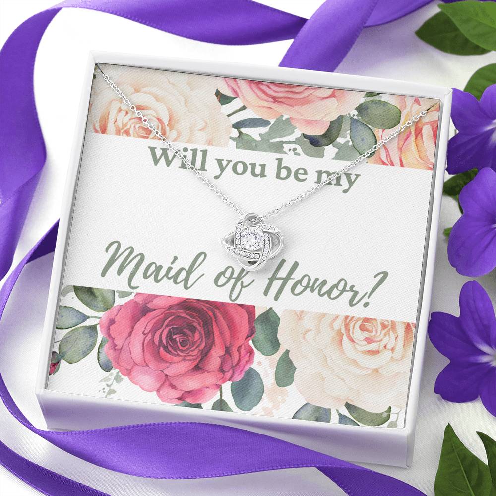 Maid of Honor Proposal Message Card Love Knot Pendant Necklace Wedding Jewelry