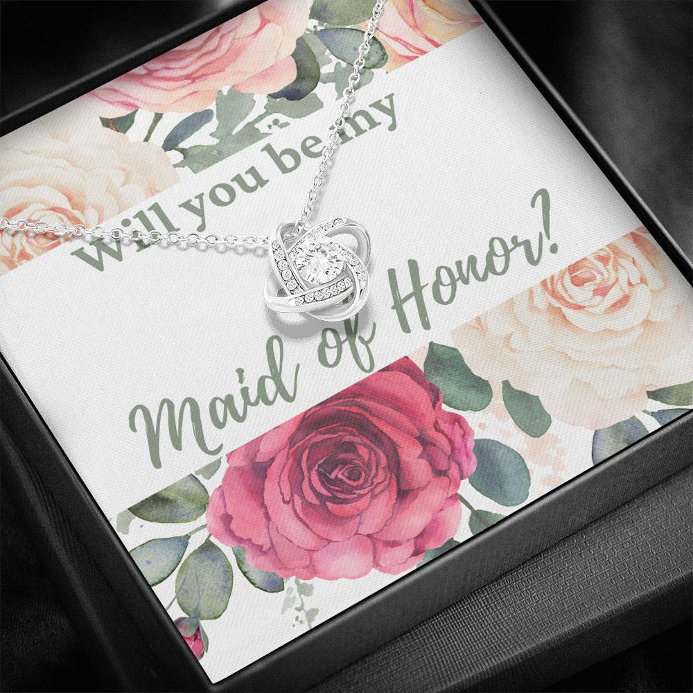 Maid of Honor Proposal Message Card Love Knot Pendant Necklace Wedding Jewelry
