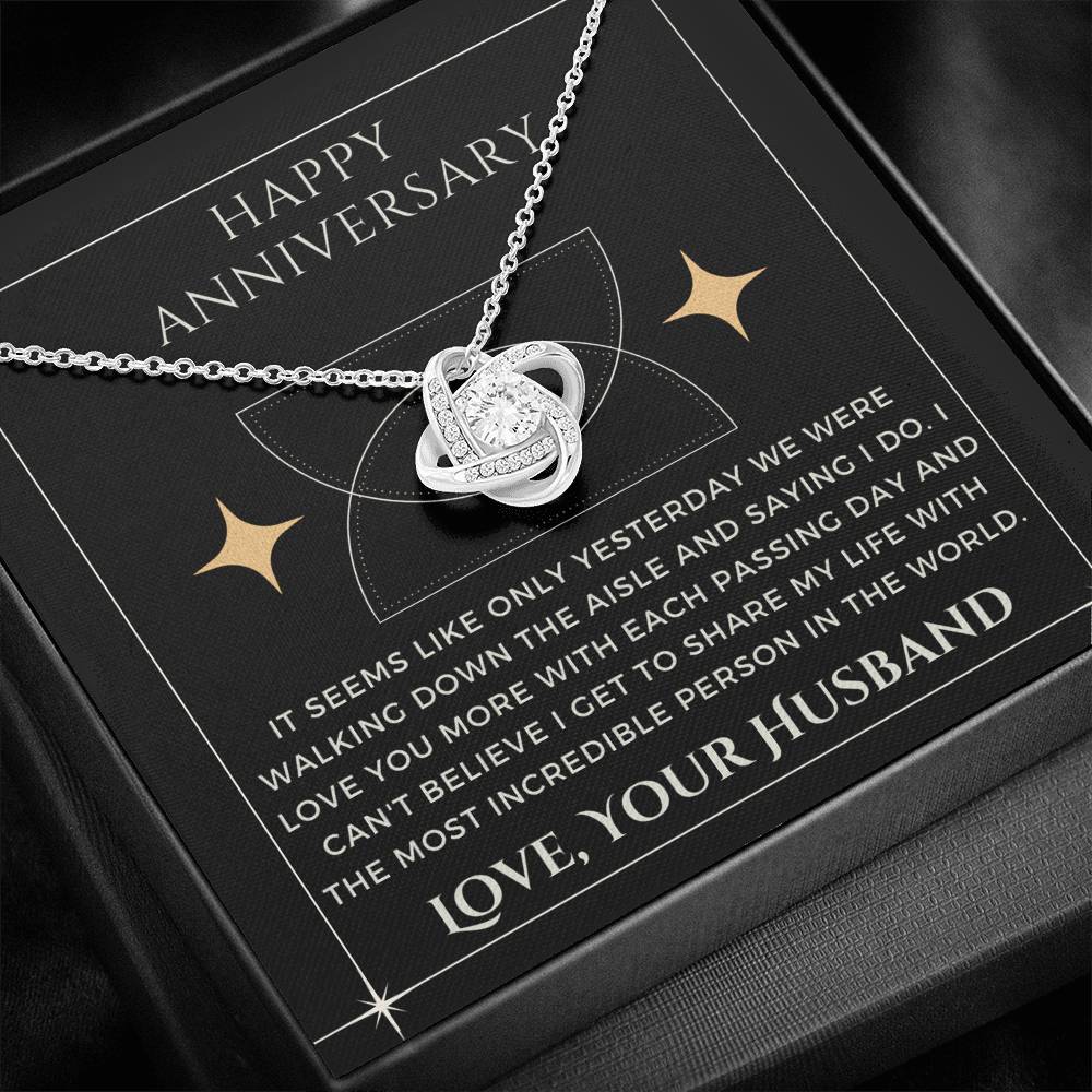 Happy Anniversary, Pendant Necklace Gift from Husband to Wife, Message Card Jewelry