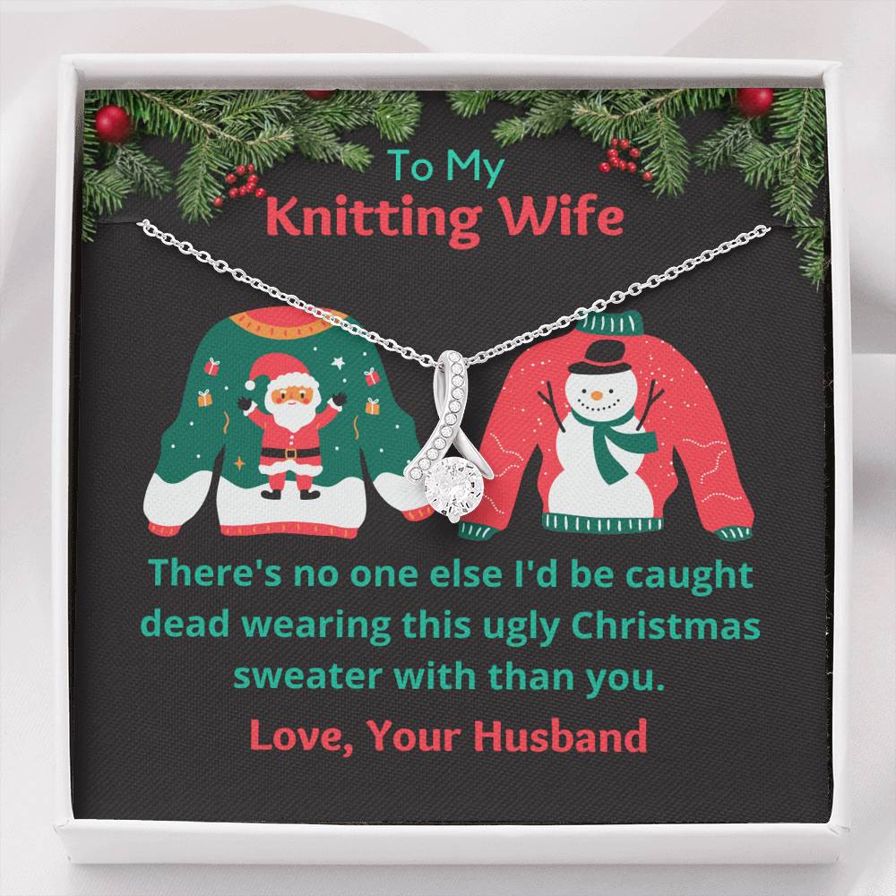 Ugly Christmas Sweater Christmas Message Card, Knitting Gift, Pendant Necklace Gift for Knitters, Husband to Wife Gift, Card for Knitter