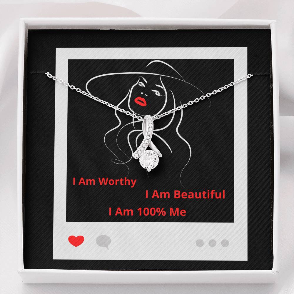 I Am 100% Me Red Empowered Woman Alluring Beauty Necklace Silver Gold