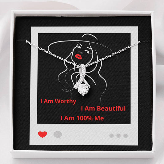 I Am 100% Me Red Empowered Woman Alluring Beauty Necklace Silver Gold