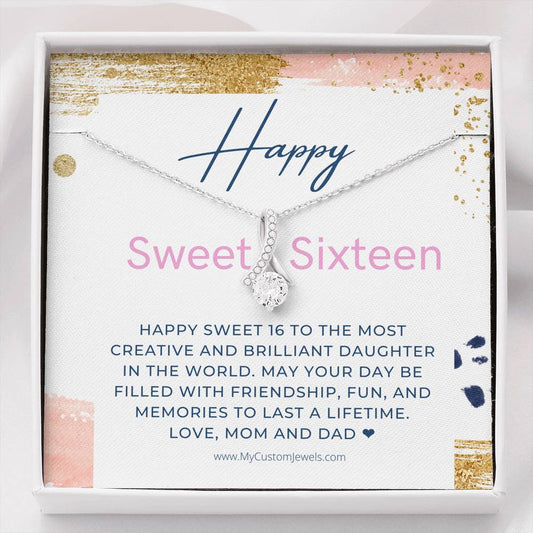 Happy Sweet Sixteen Birthday Alluring Beauty Pendant 14K White Gold Necklace